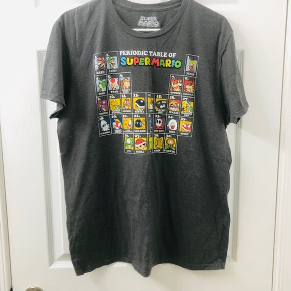 Super Mario Periodic Table Gray Graphic T-shirt Men's Large Luigi Toad Bowser - Picture 1 of 11